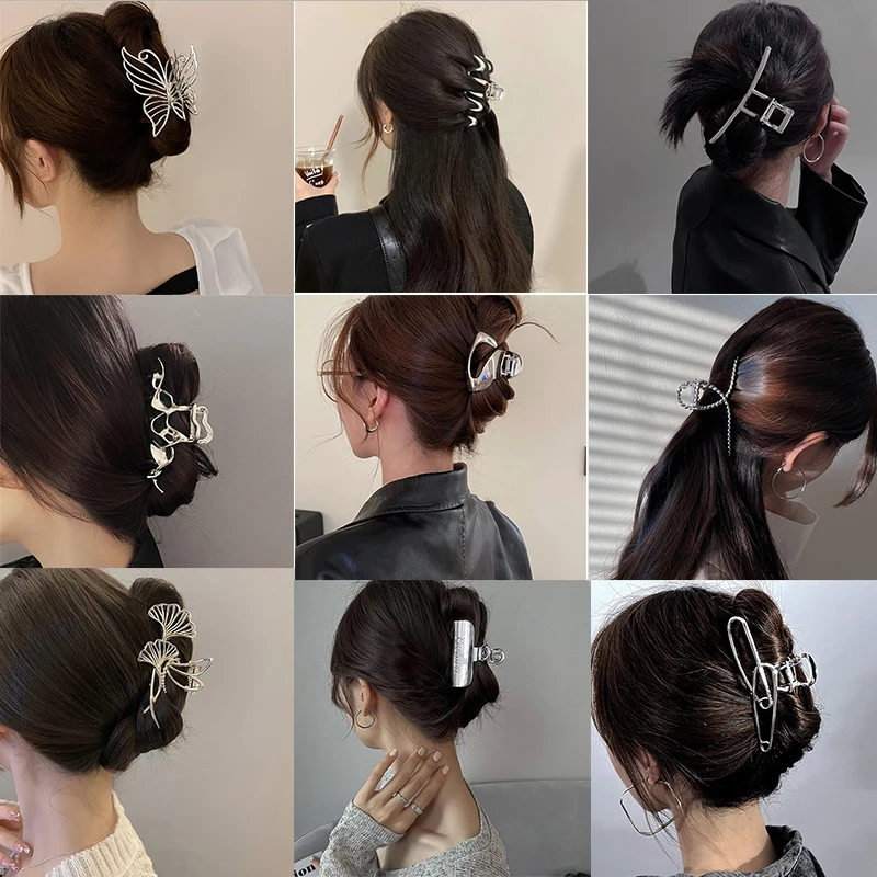 Mode Zilver Kleur Metalen Geometrische Haarklauw Clip Voor Vrouwen Minimalistische Hart Haarspeld Hoofddeksels Haaraccessoires 2023