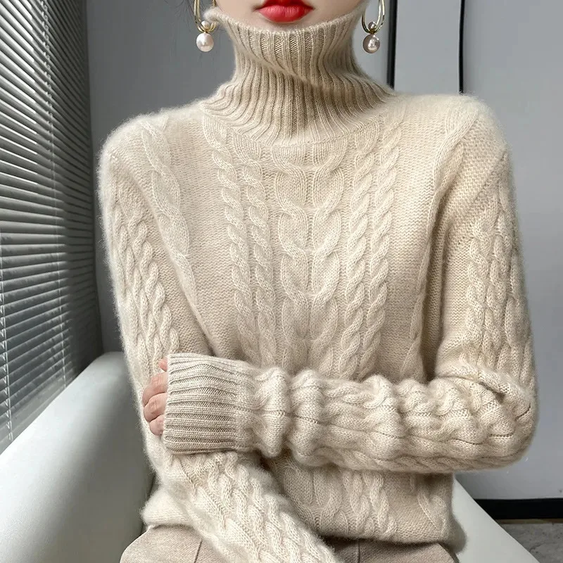 

New Autumn Women Knitted Turtleneck Pullover Sweater Coat Winter Vintage Long Sleeve Warm Sweaters Female Knitwear Slim Top B180