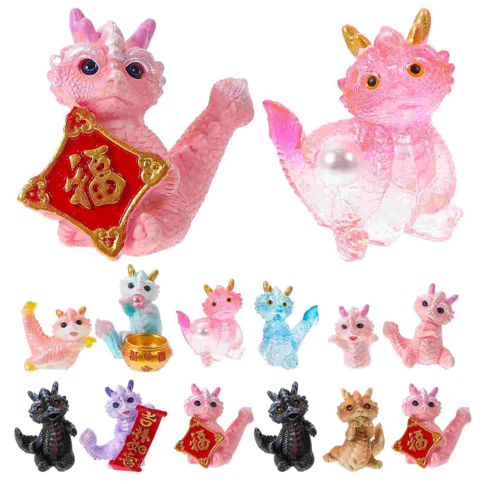 

12 Pcs Colorful Year of The Dragon Figure Landscape Ornament Dollhouse Home Decoration (1-12#) 12pcs Bonsai