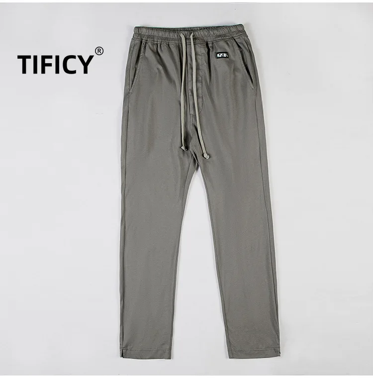 High Street Cotton Men's Casual Mid Length Pants Made Ordinary Elastic Fabric Black Mid Elastic Waist Solid Color Casual Pants