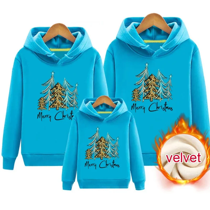 

Family Christmas Hoodies Sweaters Clothing Warm Winter Children Sweatshirt Pullover Plus Velvet Adult Clothes Matching Outfit