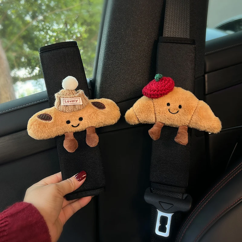 2 Fundas Protectoras para Cinturón de Seguridad de Coche con Diseño de Croissant, de Seda de Hielo, para Hombro, Arnés, Cojín, Protector de Auto, Accesorios de Seguridad Vehicular