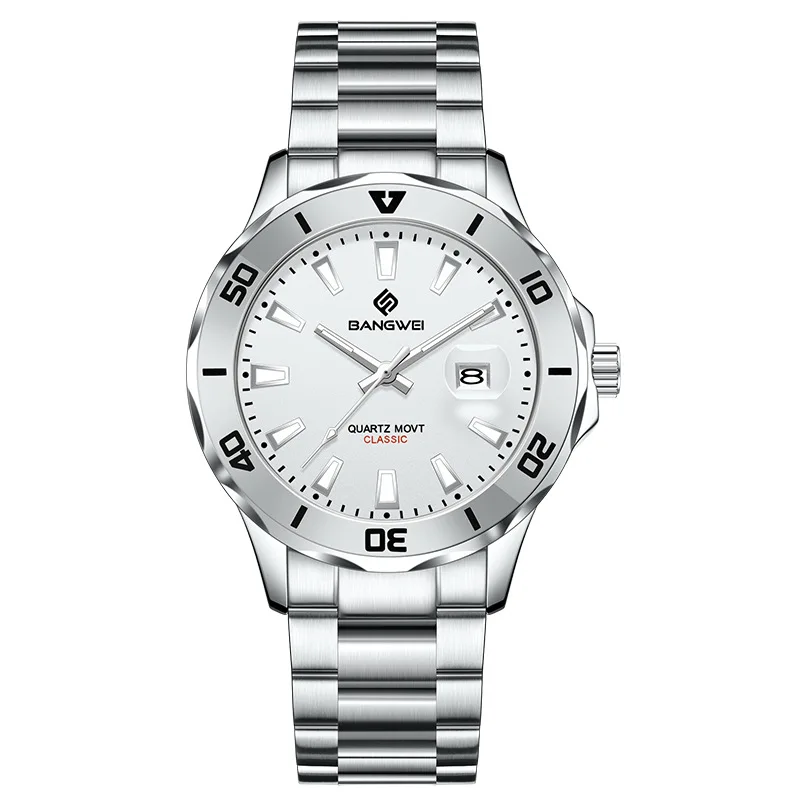 

Часы мужские модные спортивные часы для мужчин круглые из нержавеющей стали водонепроницаемые сильные светящиеся календари мужские кварцевые наручные часы (без коробки)