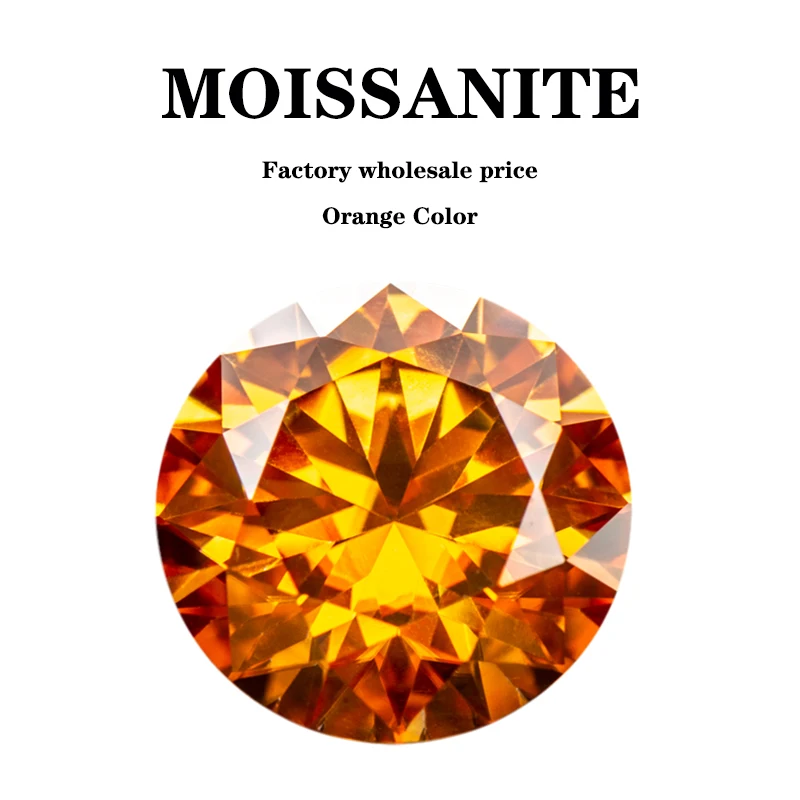 Factory Wholesale Price Moissanite Stone Orange Color Round Cut VVS1 Charms Gemstone DIY Ring Necklace Earrings Main Materials