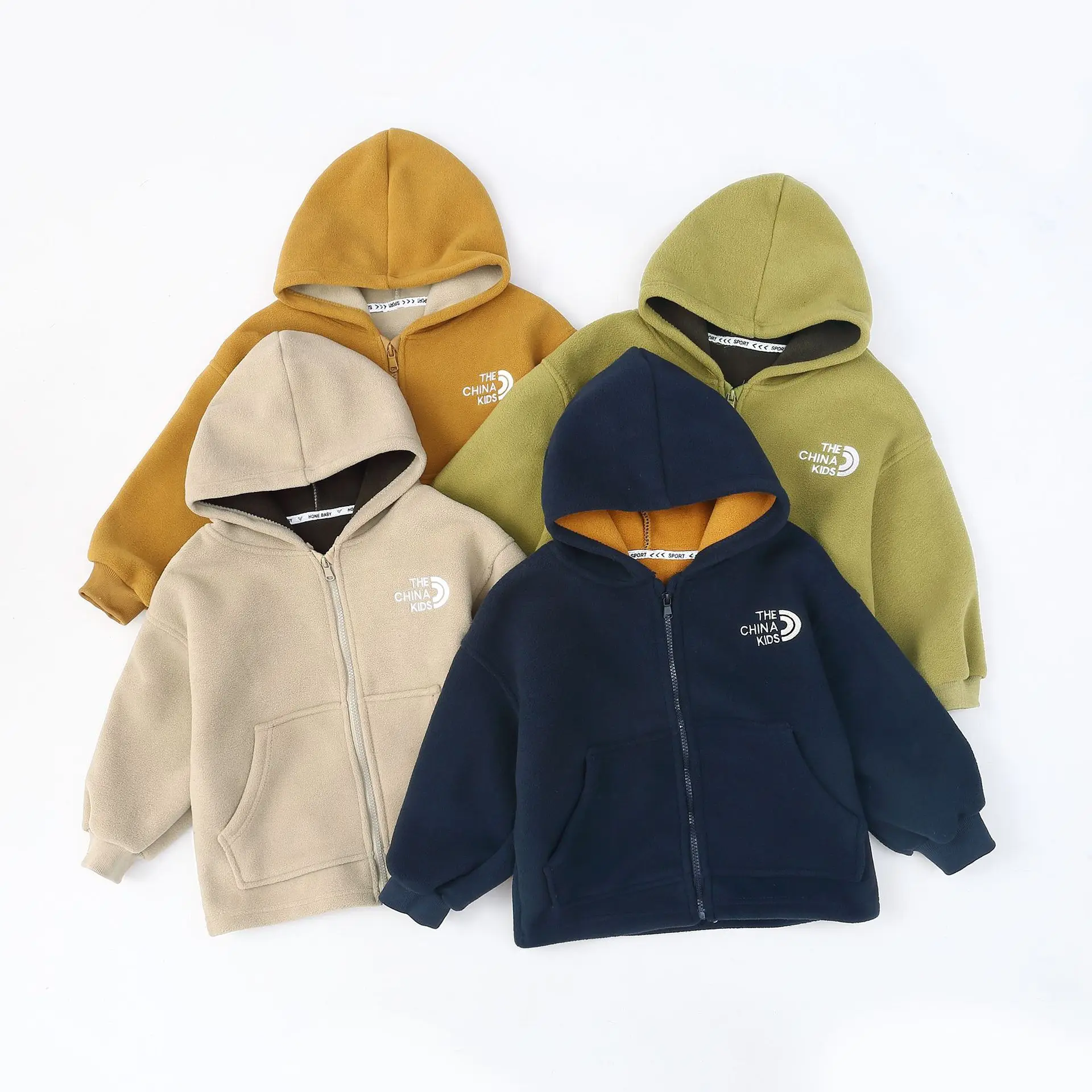 Autumn Winter 2024 Childrens Boys Fleece Jacket Hooded Thickened Solid Plus Velvet Kids Boys Jacket Toddler Boys Outerwears