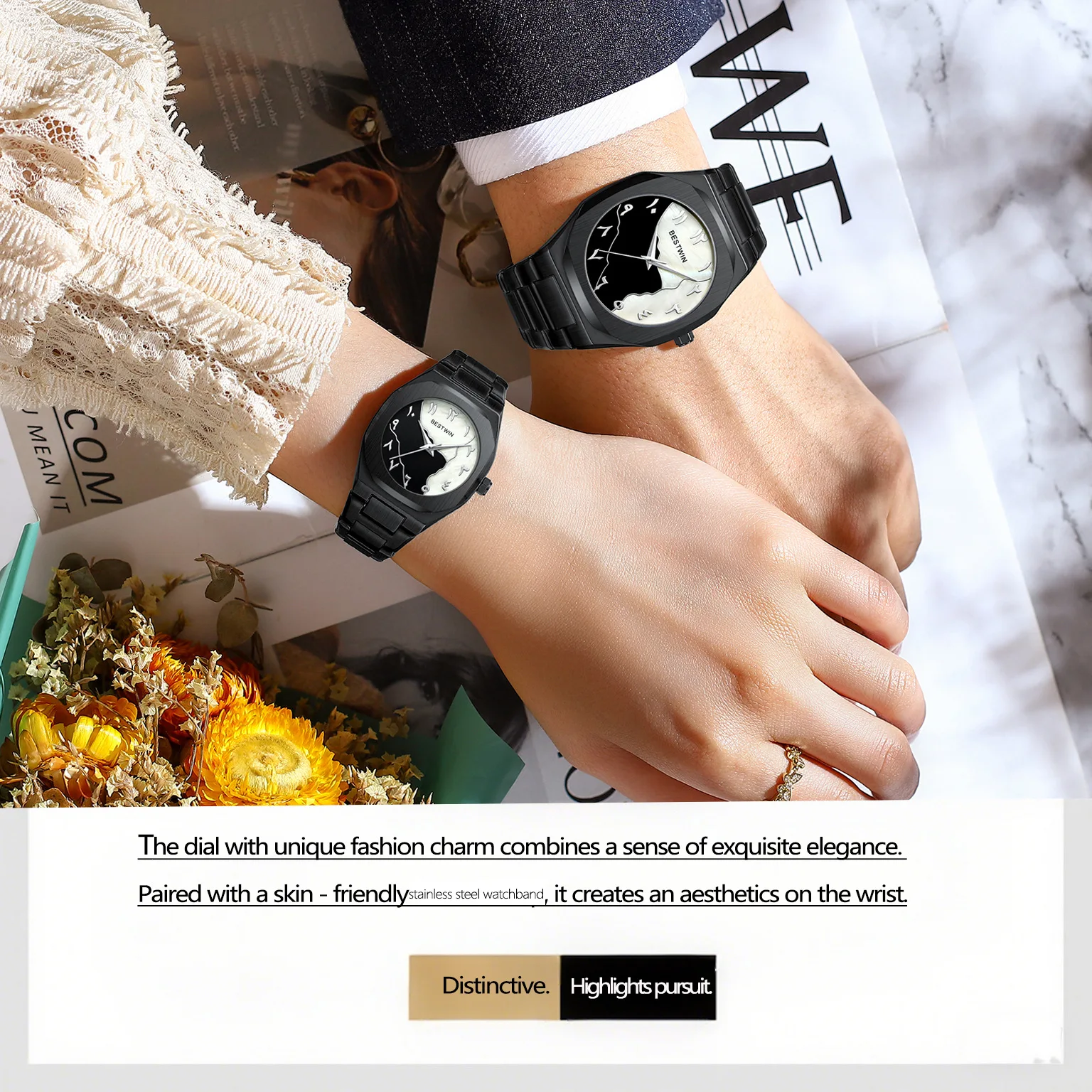 

Модные одинаковые часы для пар — лучший люксовый бренд, черная нержавеющая сталь, кварцевый механизм для мужчин и женщин