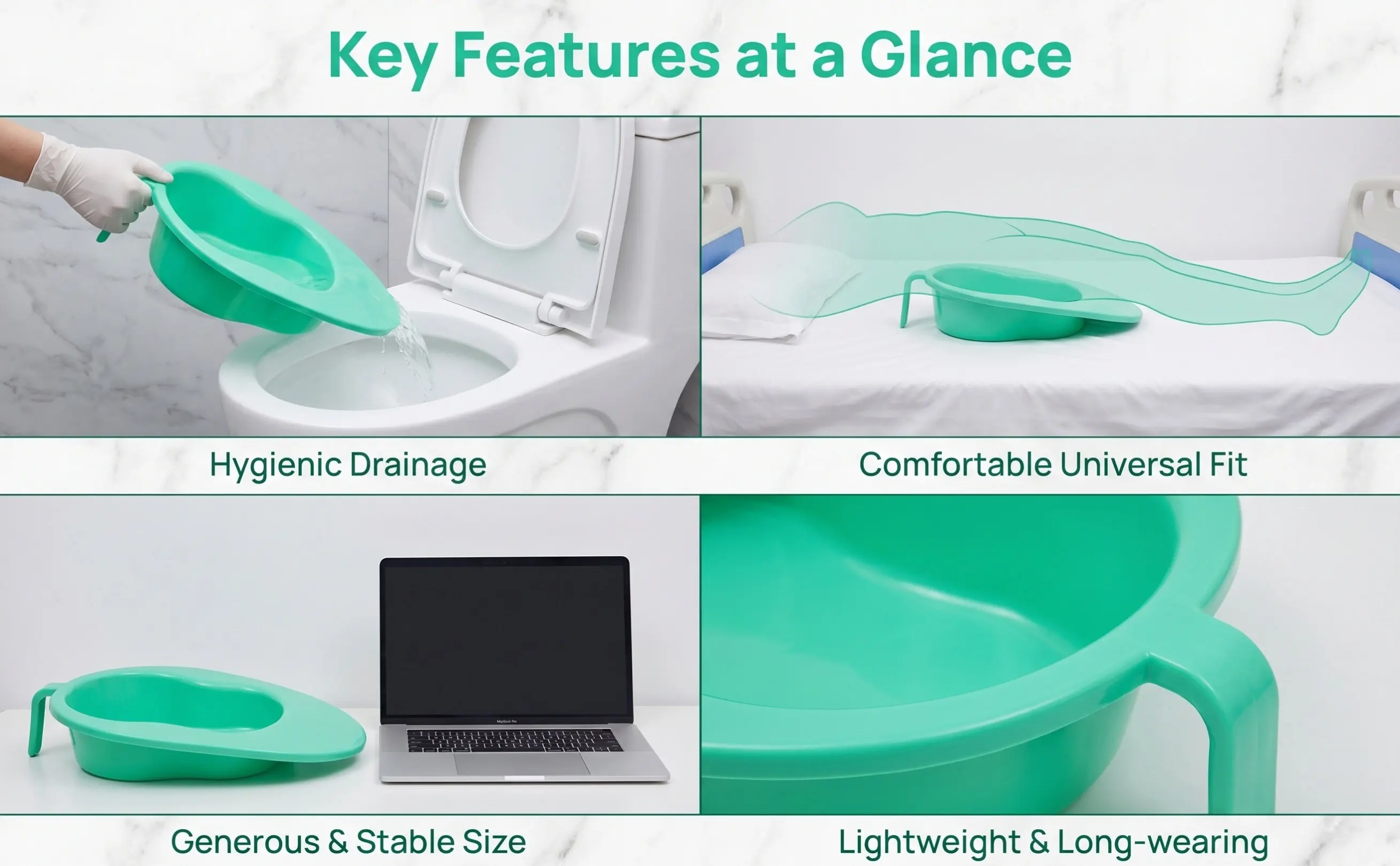 Ergonomic Bedpan with Handle for Bedridden Patients, Elderly, Pregnant Women – Comfortable & Safe Urinal