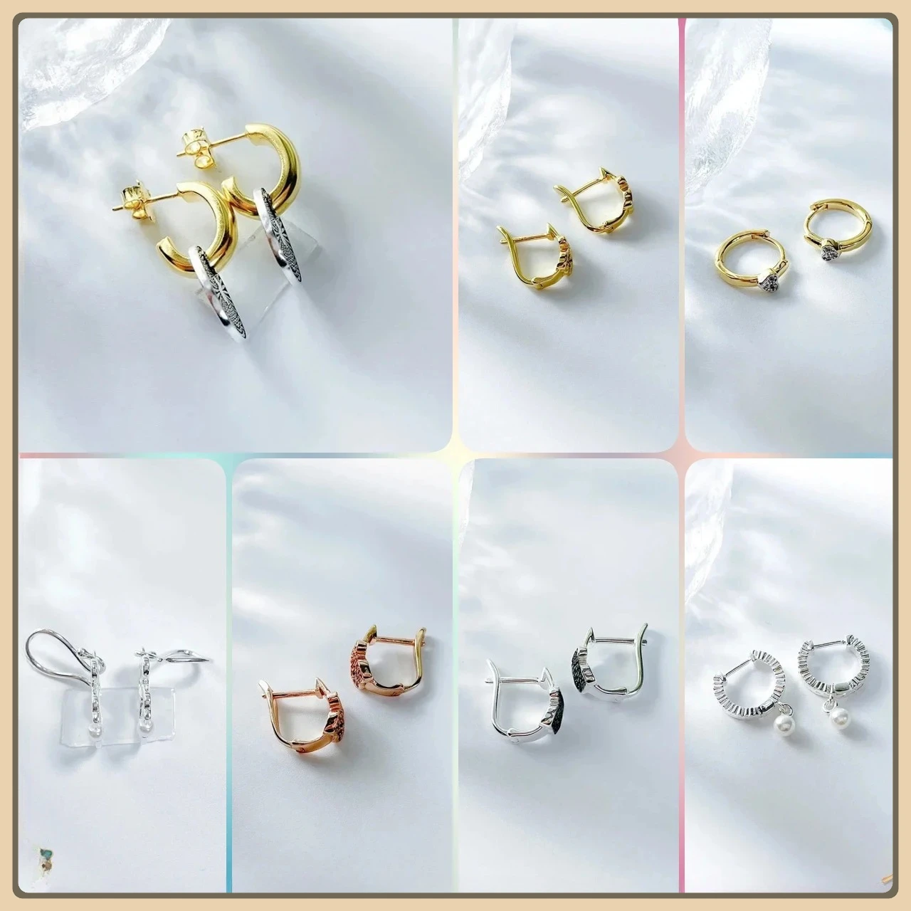 

【2025 new Style】 Pearl & Bold Agate Silver Hoop Earrings, Dropshipping Jewelry with Gift Box Ready Stock