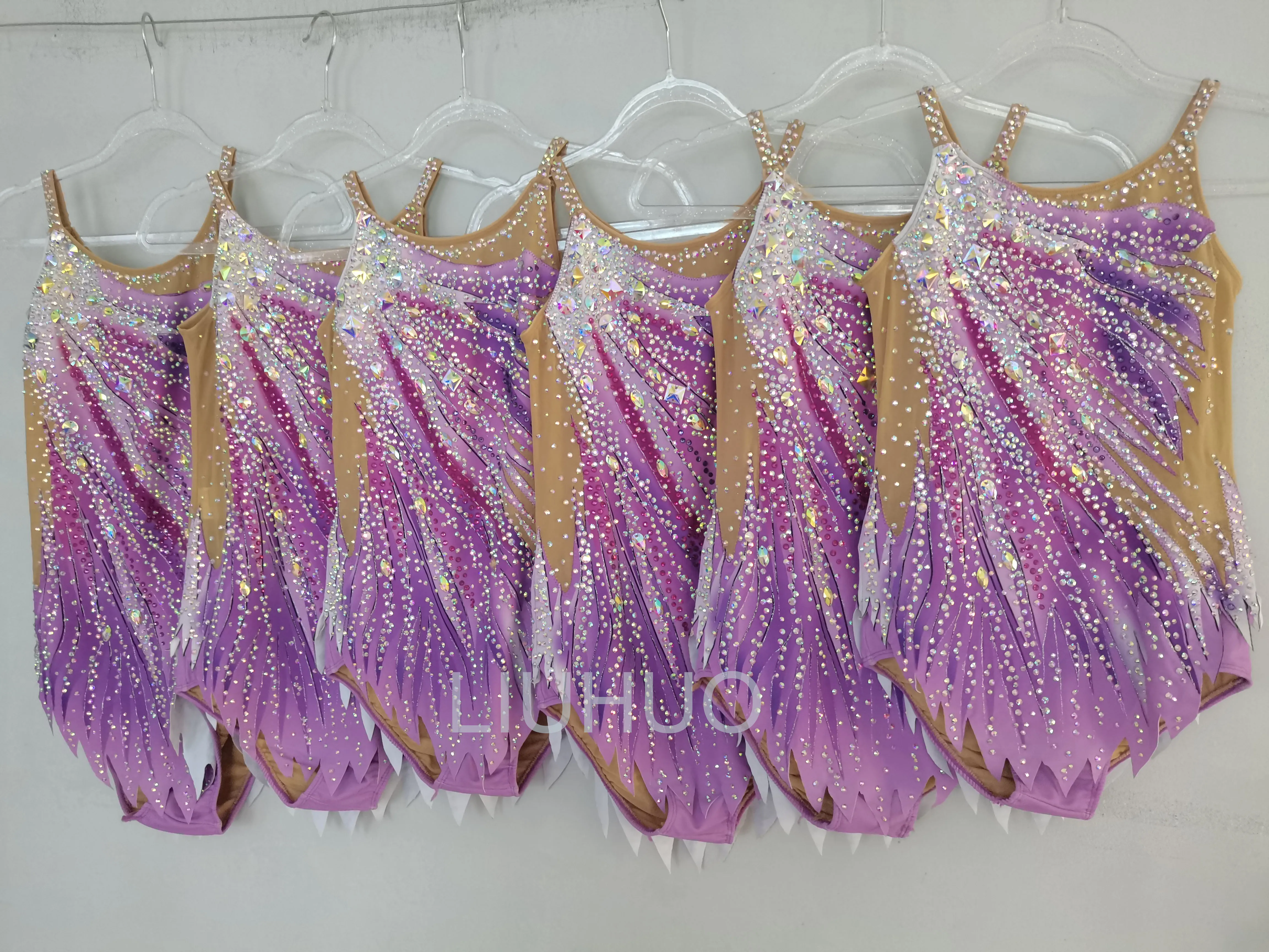 LIUHUO Rhythmic Gymnastics Leotards Pink Shiny Rhinestones Girls Competition Performance LIUHUO Rhythmic Gymnastics Leota