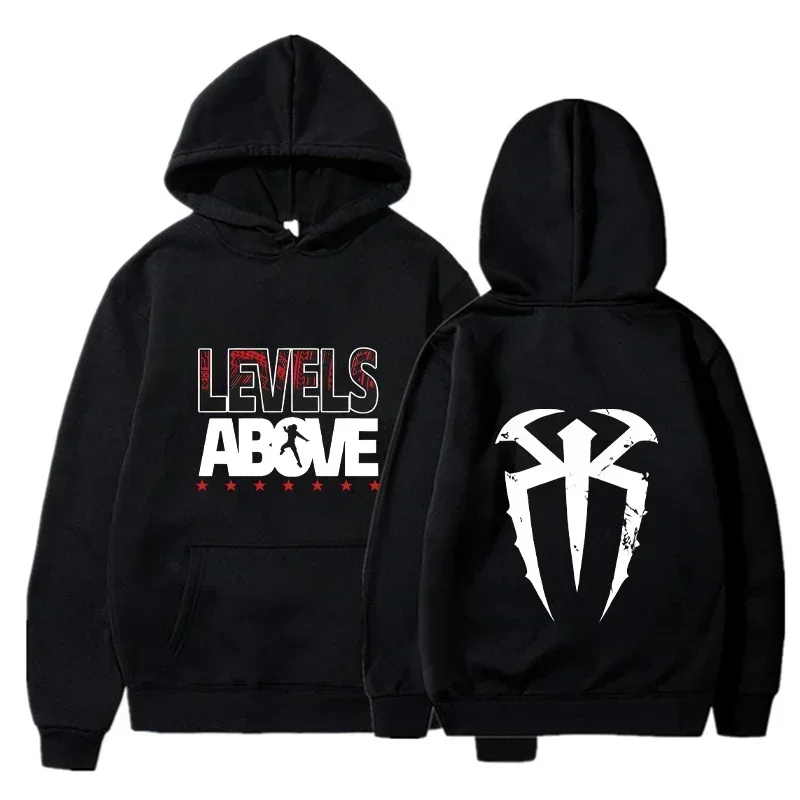 Levels Above Wrestling Hoodie, Unisex Drawstring Hooded Sweatshirt Wrestler Symbol Front Back Print Sports Fan Pullover
