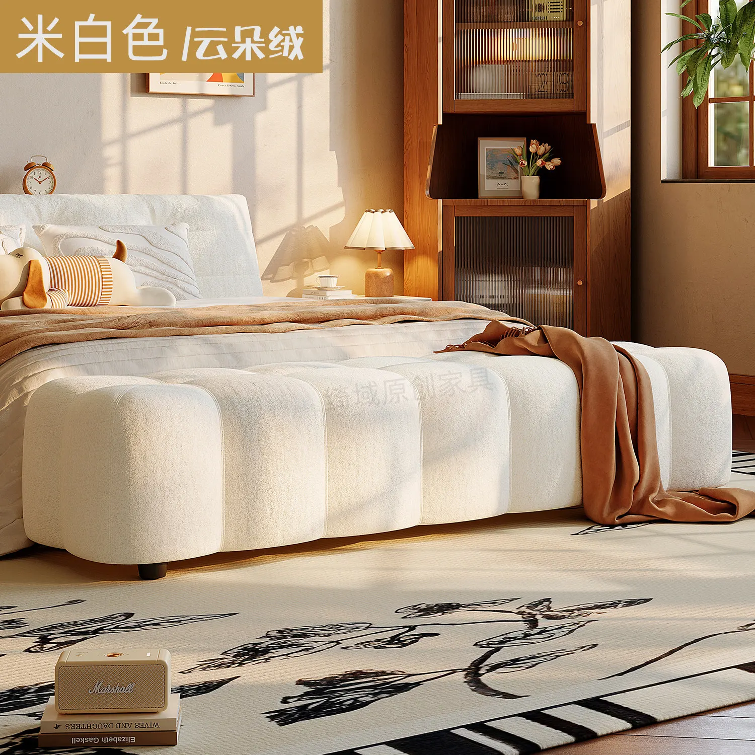 PYH Modern Light Luxury Bedside Stool Bedroom Home Change Shoes Long Stool Change Clothes Fleece Cream Wind