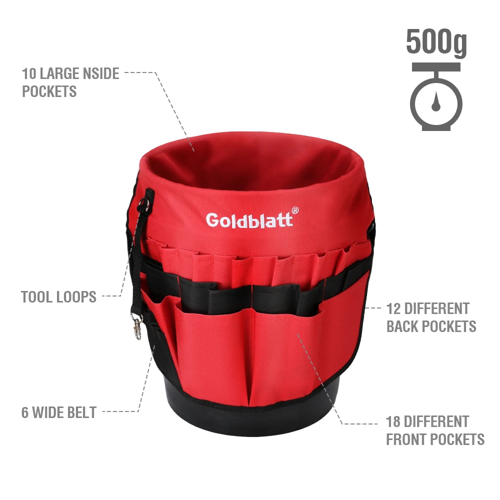 GOLDBLATT Bucket Tool Organizer 13 to 19L Bucket Portable Foldable Toolbox with 31 Storage Pockets Fits Tools Collection Bag