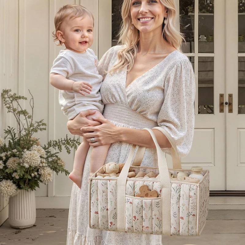 

Diaper Bag Portable Baby Diaper Caddy Organizer Floral Large Capacity Baby Nappy Bag Multi-Pocket Nursery Storage Bag for Babies