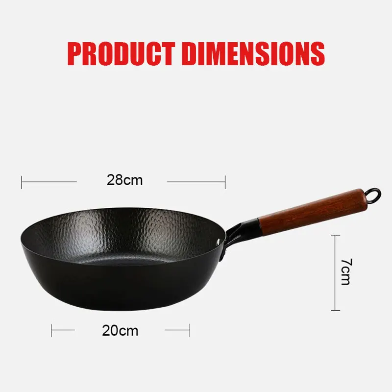 Traditional Lightweight Wok Pan for All Stoves Nonstick 28cm Uncoated Chinese Round Flat Bottom Wok Hammer Cast Iron Frying pan