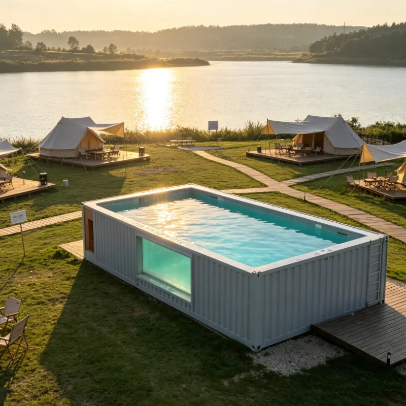 UV Protected Container Swimming Pool, Anti-fade Outer Coating for Sunny Camps, Beach Lodges, Villas & Outdoor Leisure Clubs