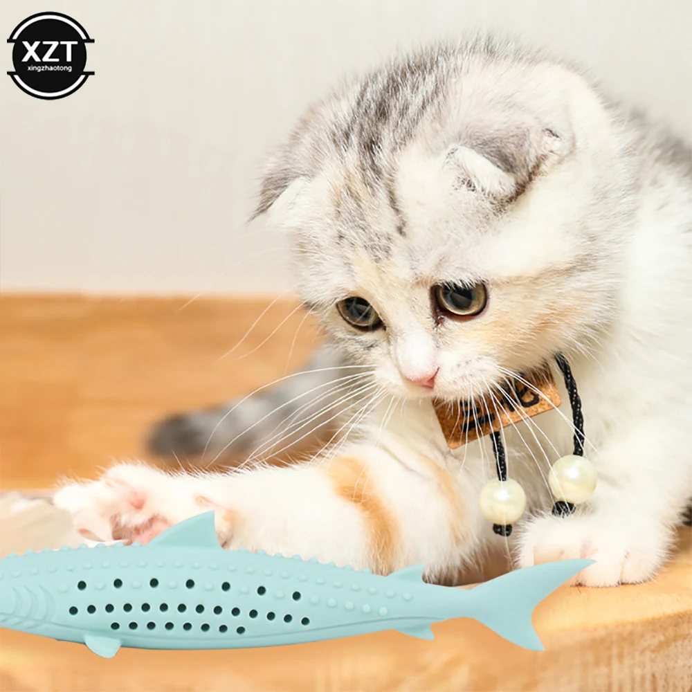 Silicone Mint Fish Cat Toy Pet Catnip Soft Clean Teeth Toothbrush Chew Cats Toys Molar Stick Teeth Cleaning Pet Products New