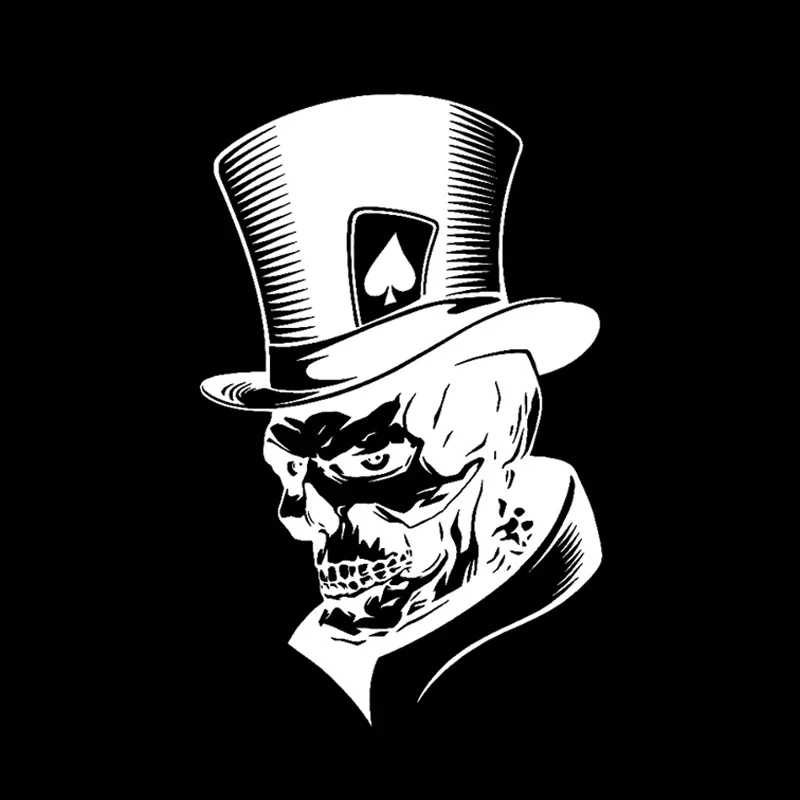 Lovely Joker Skeleton Skull carte da gioco Poker Monster Hat Car Sticker Personality Decal decalcomanie impermeabili in vinile, 17cm * 11cm