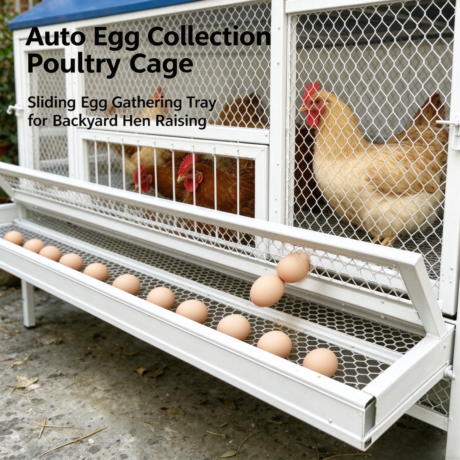 Backyard Rainproof Chicken Enclosure, Auto Egg Collection Poultry Cage with Pull-out Tray for Household Hen Raising