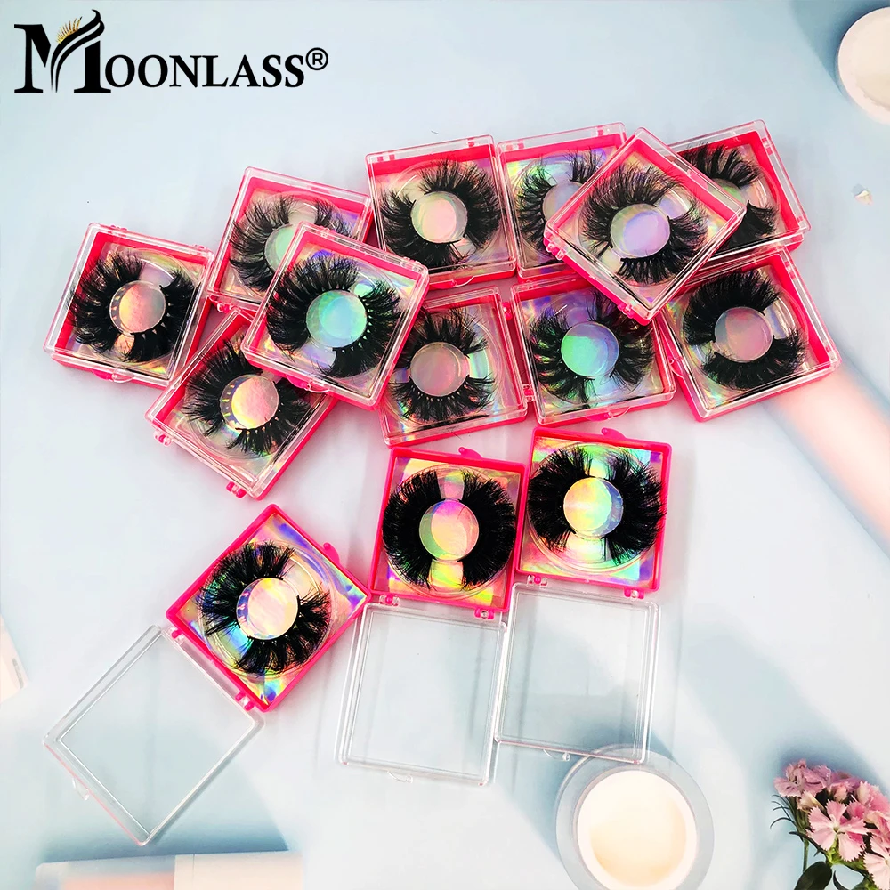 Moonlass Wholesale 22-25mm Fluffy Messy 5D Mink Lahes Extension Supplies 100% Handmade Thick 8D Fake Eyelashes With Boxes Makeup