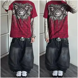 Y2K Affliction-Camiseta Retro con estampado Retro gótico de calle americana para hombre, camiseta de gran tamaño, estilo Hip Hop, Harajuku, Punk, manga corta holgada