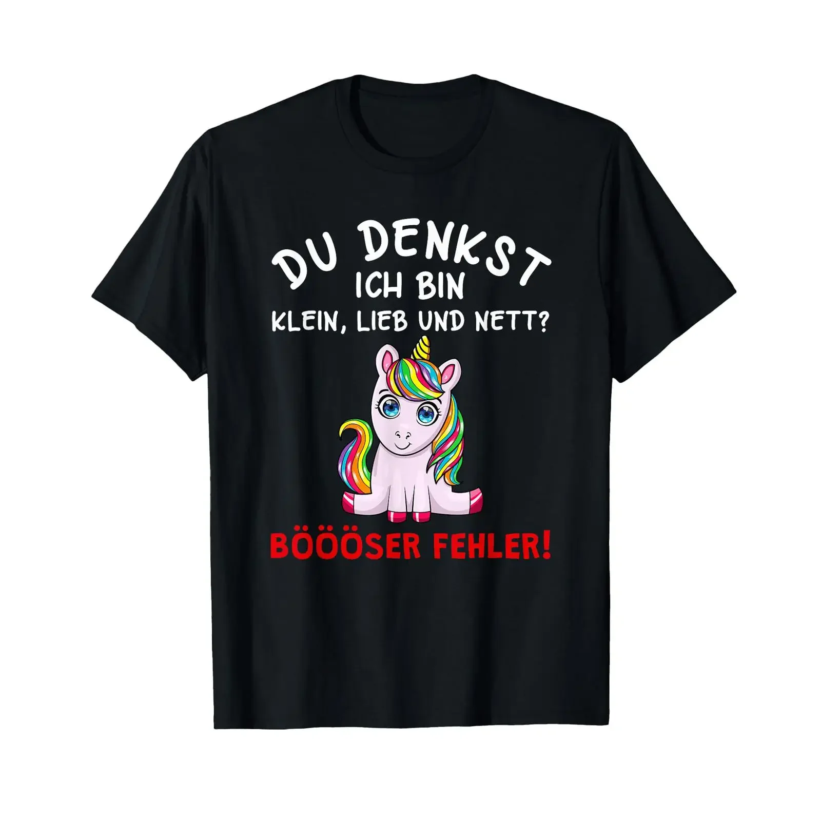 Du Denkst Ich Bin Klein Lieb Und Nett Cute Funny Unicorn  T Shirt black vintage Washed Stretched homme Versatile fashion Casual