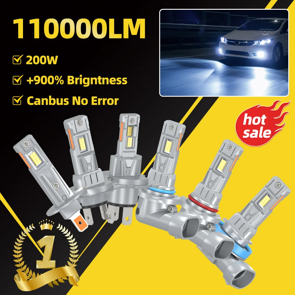

2x H1 H7 H11 9005 9006 9012 Hir2 LED Headlight Bulb Mini 360 Size 110000LM CSP Car Headlamp Light Auto Diode Fog Lamps 12V 6000K