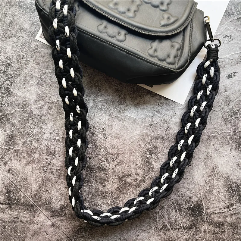حقيبة كتف حزام اليدوية مخصص الحبل الأسود معدن كيرينغ حزام الهاتف Diy بها بنفسك سلسلة المفاتيح الخلوية للحقائب استبدال الملحقات