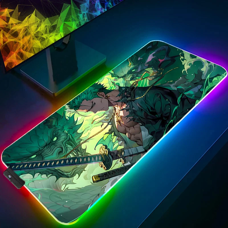 RGB Mouse Pad one Piece Zoro Game Rubber Backlight Pc Keyboard Laptop Computer Speed LED Desk Mat Gaming Acessories Mousepad