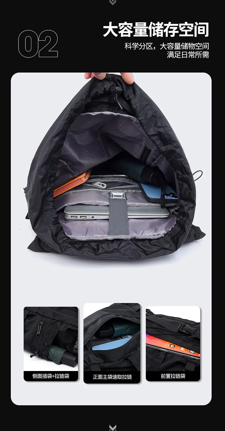 Mochila elegante com cordão para homens, bolsa multifuncional para estudantes universitários com compartimento para laptop para viagens e bolsa casual
