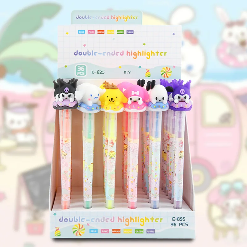 36 pcs/lot Sanrio Kawaii Animal Highlighter 6 Colors Double Head Fluorescent Marker Liner Drawing Pens Office School Supplies