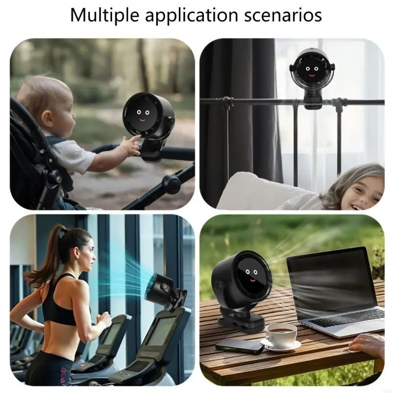Portable Clip On Fan Battery Operated 5 Speed USB Rechargeable Mini Table Fan 360 Degree Rotation Quiet Desk Fan N58D