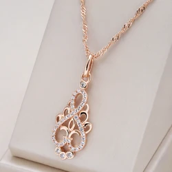 Kinel New Trend Crystal Flower Pendant Necklace Women Natural Zircon 585 Rose Gold Ethnic Bride Necklace Fashion Vintage Jewelry