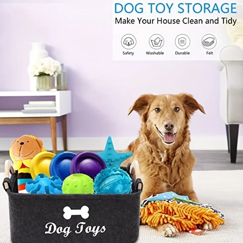 سلة تخزين واسعة للحيوانات الأليفة - منظم قابل للطي ومتعدد الاستخدامات مع مقابض قوية لألعاب الكلاب والملابس ومستلزمات العناية الشخصية