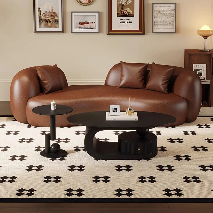 

Light Luxury Living Room Small Apartment Curved Leather Sofa Nordic Sofa For Apartment Villa Beauty Salon Hall Reception
