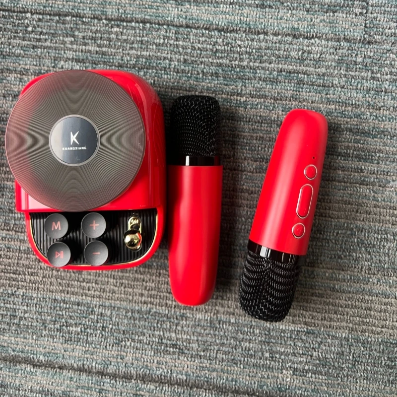 

New Creativity Mini Portable Retro Wireless Karaoke Bluetooth Speakers Household Desktop Small Subwoofer With 2 Microphones