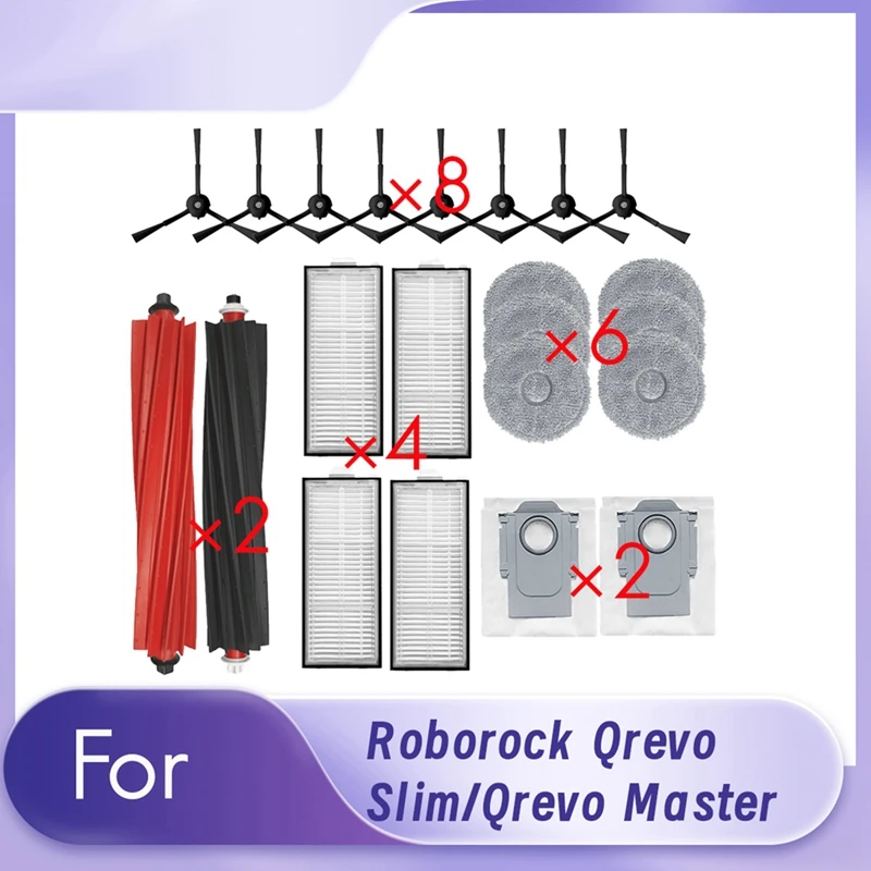 22 Pcs For Roborock Qrevo Slim/Qrevo Master Sweeping Robot Main Side Brush Mop Filter Set Cleaner Parts Replacement