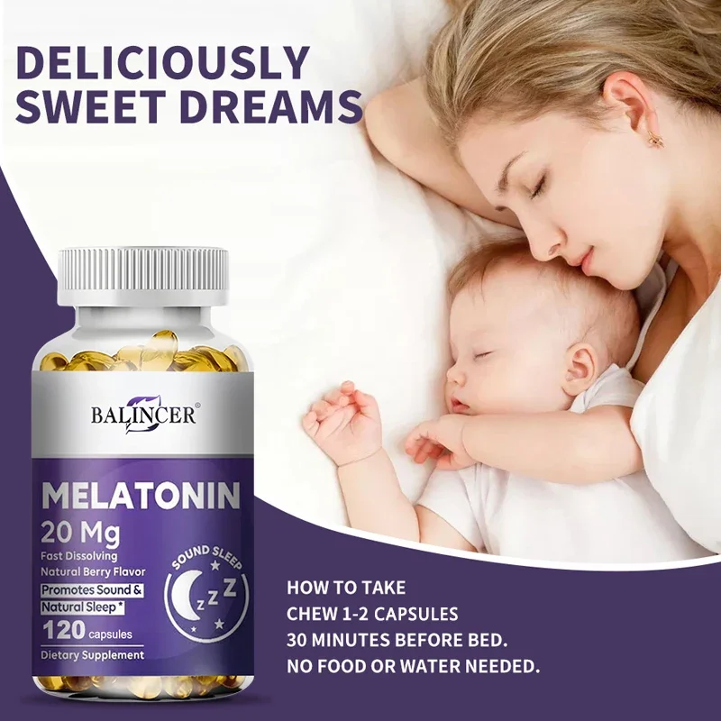 20Mg Natural Melatonin Capsules Easy To Dissolve Help Sleep Adult Insomnia Relax The Brain Deep Sleep Adjust Time Improve Sleep