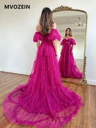 Fuchsia Evening Dress High Split Formal Dresses Off the Shoulder Party Dresses Formal Occasion Dresses Women Evening Dress