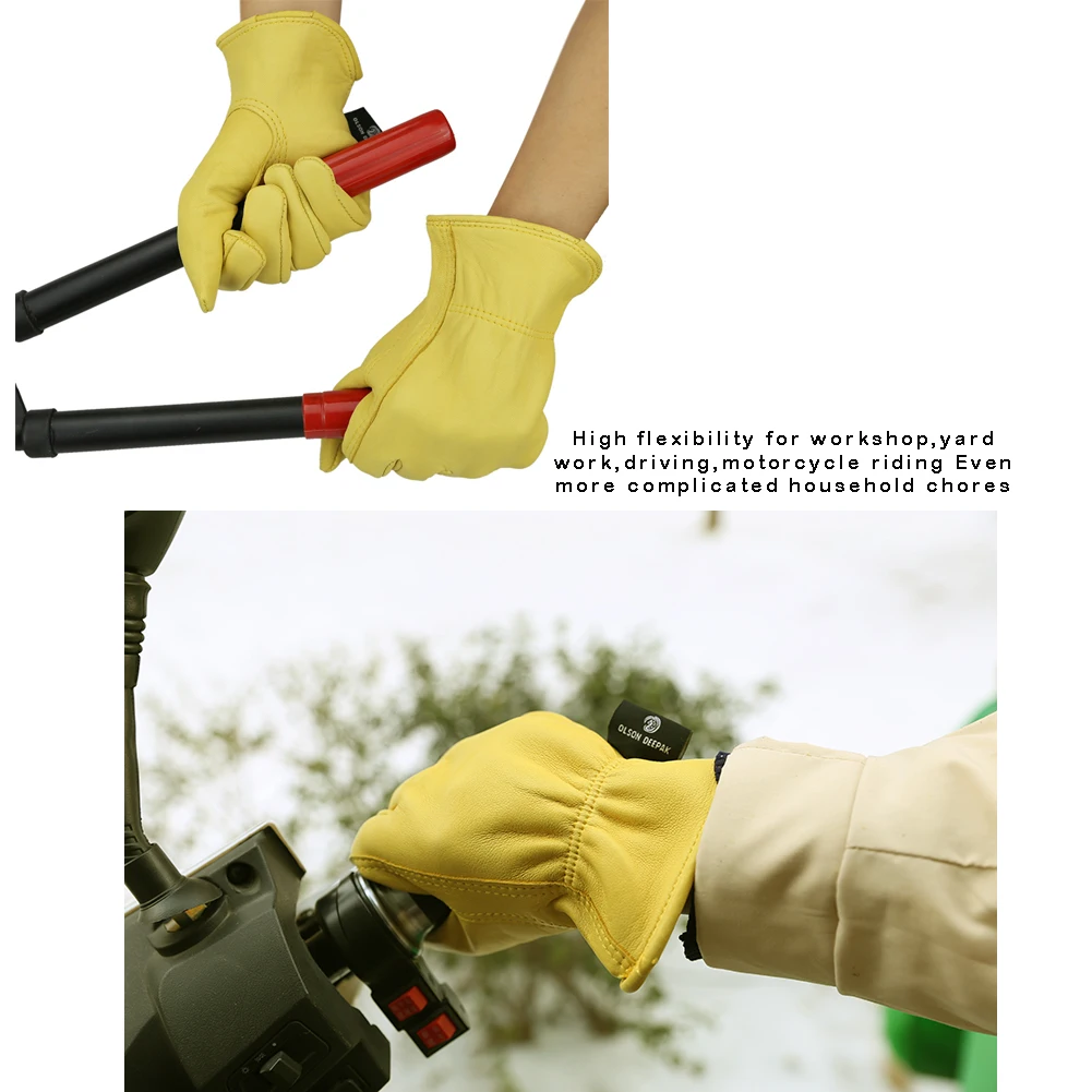 Guantes de trabajo de cuero de piel de oveja para hombres, guantes de conducción, motocicleta, jardinería, protección de seguridad, recolección de