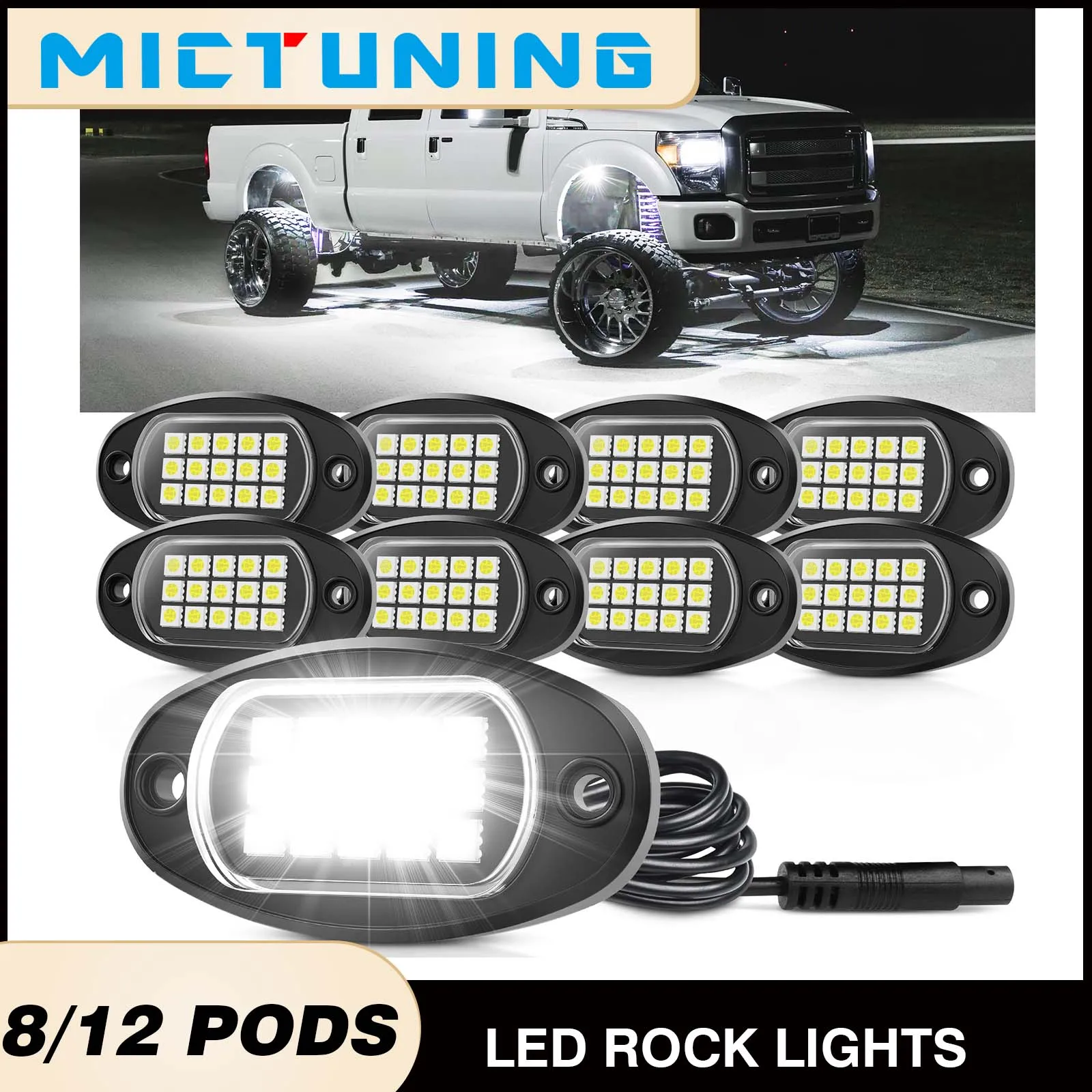 

MICTUNING 8/12 стручков, чистый белый светодиодный рок-светильник, светодиодный подсветка 10-30 В, водонепроницаемая светящаяся лампа для днища для автомобиля, грузовика, квадроцикла