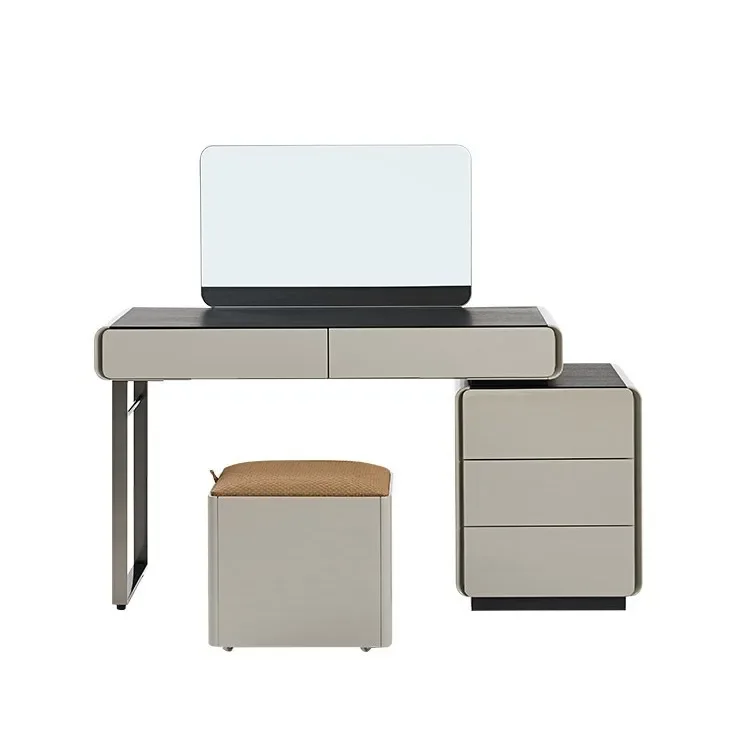 retractable solid wood at the end of the bed, Italian minimalist smoked dresser, modern simple chest of drawers in the bedroom