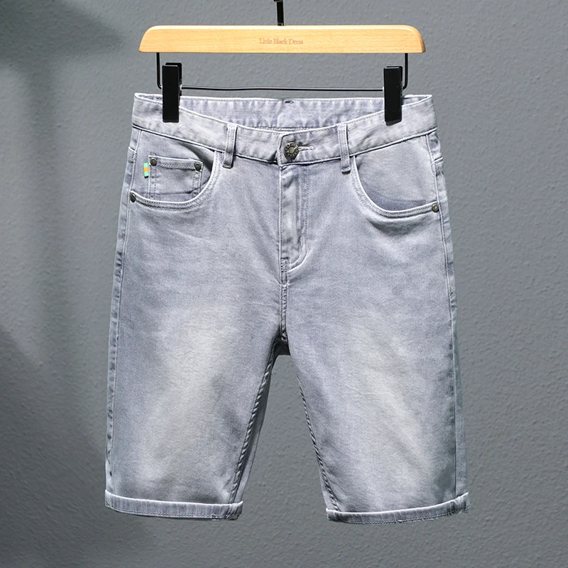 Light Gray Denim Shorts Men's Summer Breathable Elastic Soft Comfortable Men's Fashion High-End Casual Fifth Pants