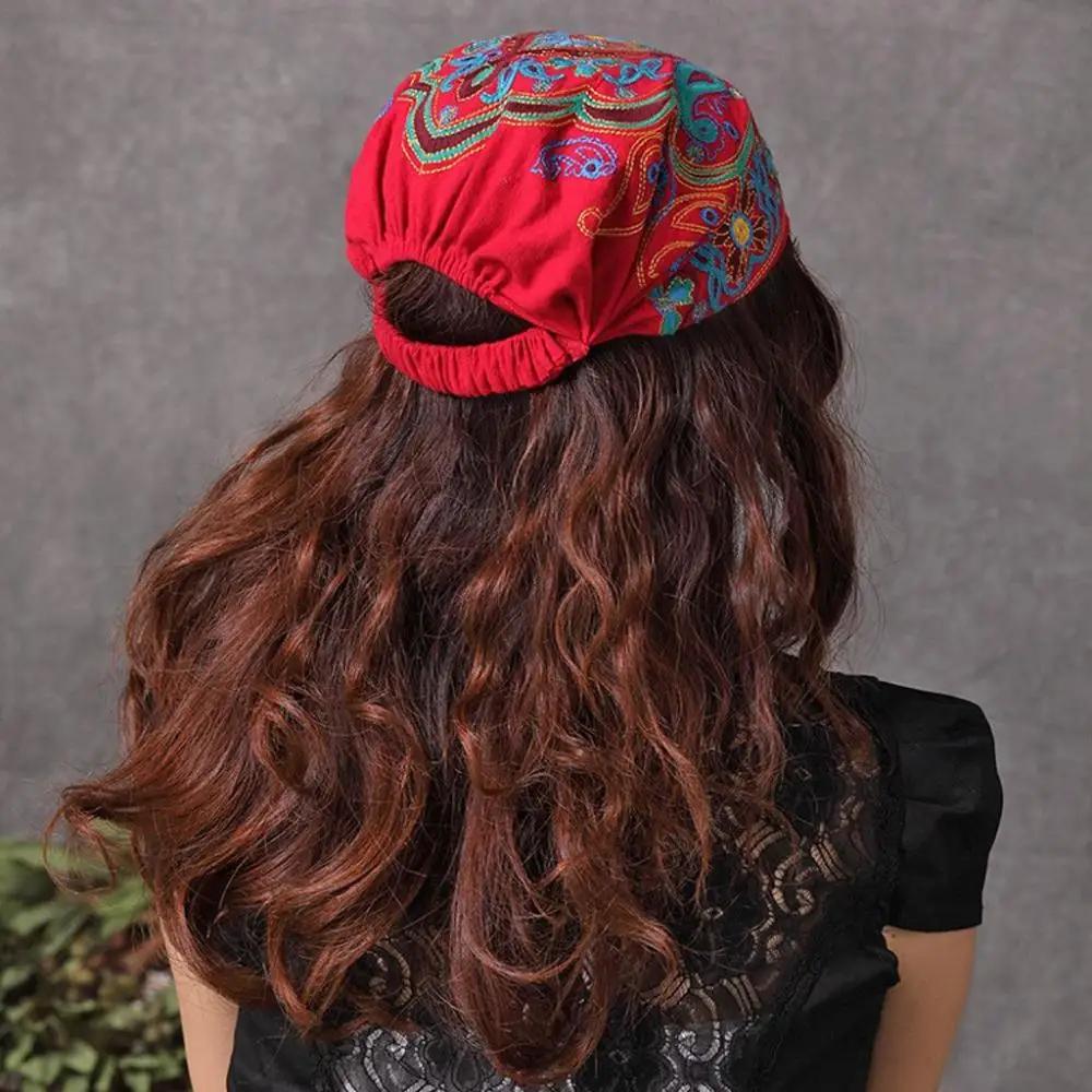 Fashion Embroidery Flowers Bandanas Ethnic Mexican Style Turban Hats Breathable Vintage Beanie Hat for Women