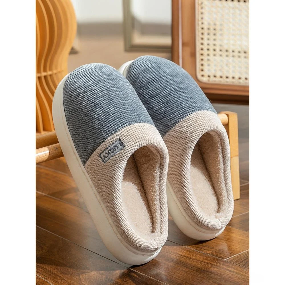 

Мужские хлопковые тапочки для дома, парные, новинка 2025 года, с защитой от скольжения, теплые, с верхом из синтетической кожи