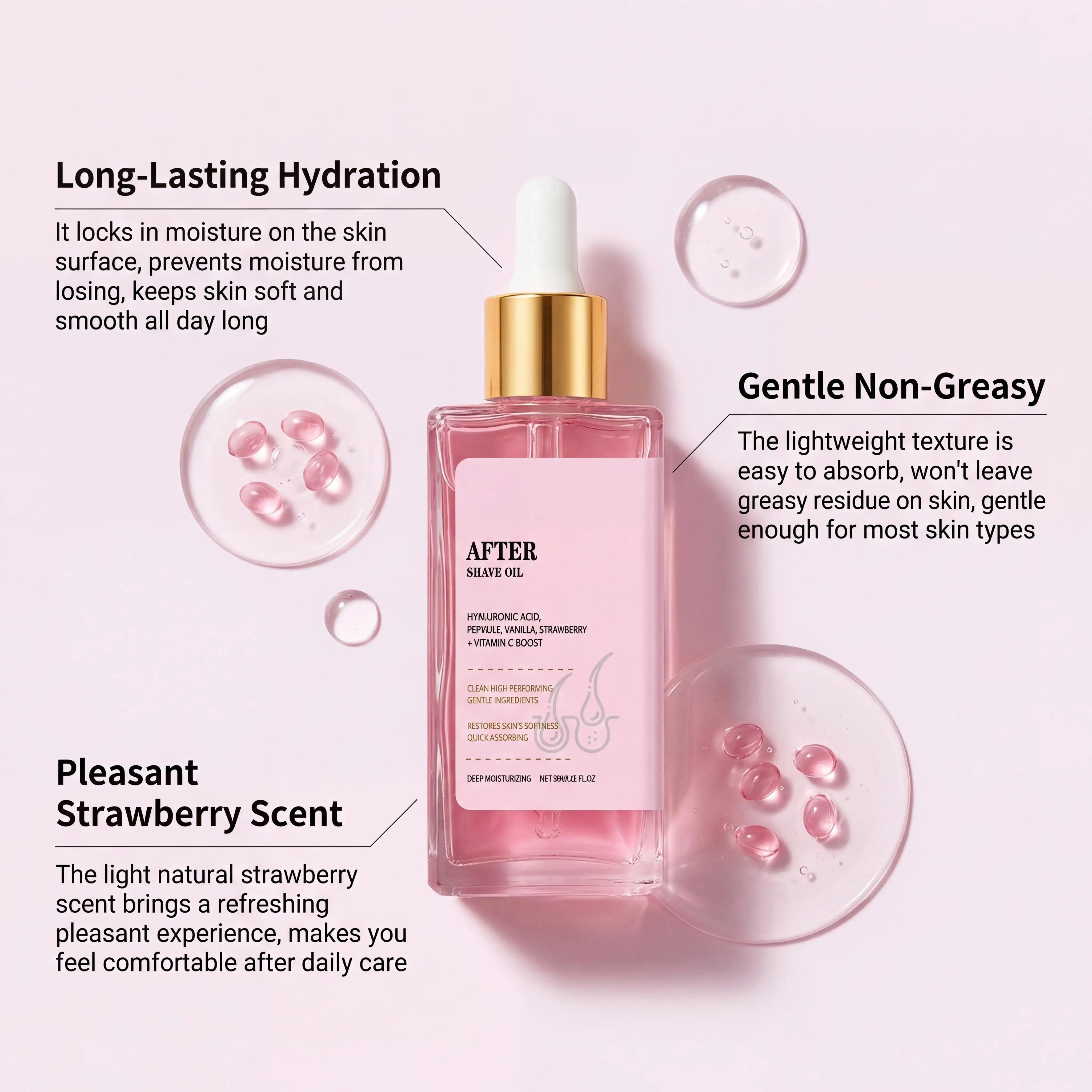 Strawberry Vanilla After Shave Oil for Women Smooth Hydrate Relieve Post-Shave Discomfort Soothe Skin Redness After Shave Serum