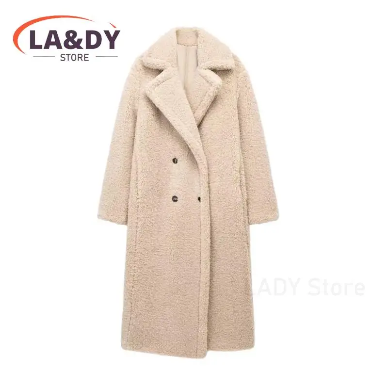 Overcoats Women Fashion Loose Double Breasted Thicken Warm Fleece Jacket Coat Female Solid Casual Long Sleeve Outerwears