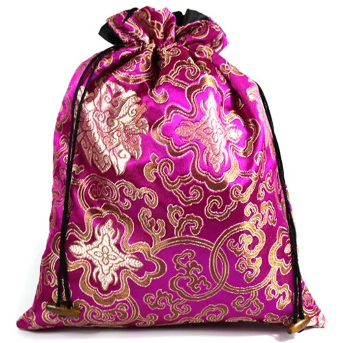 

5pcs Drawstring Silk Brocade Shoe Storage Bags Women Travel Pouches Holiday Christmas Wedding Favor Bags with lined