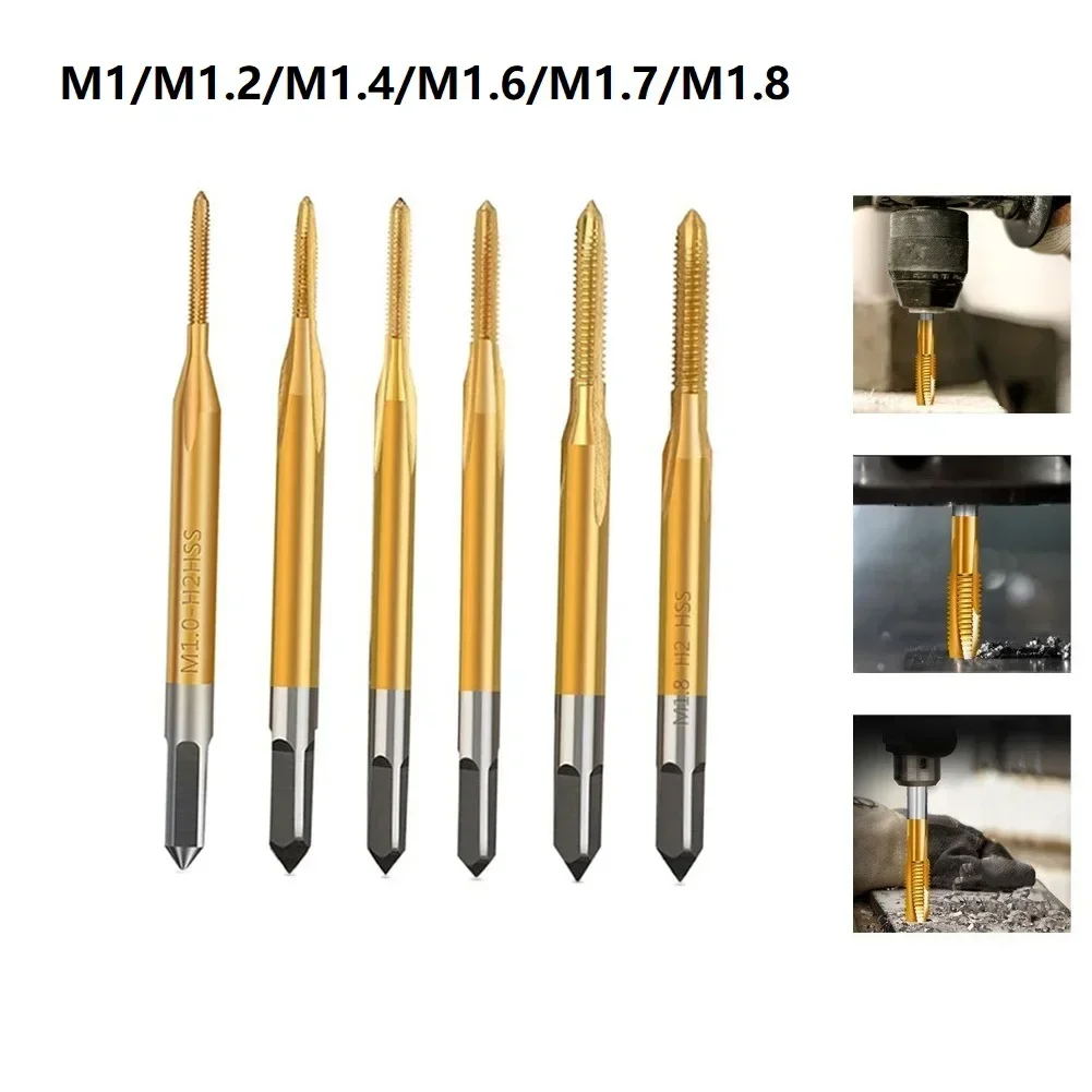 1pc HSS Titanium Coated Thread Tap Metric Straight Flute Screw Tap Hand Tools M1 M1.2 M1.4 M1.6 M1.7