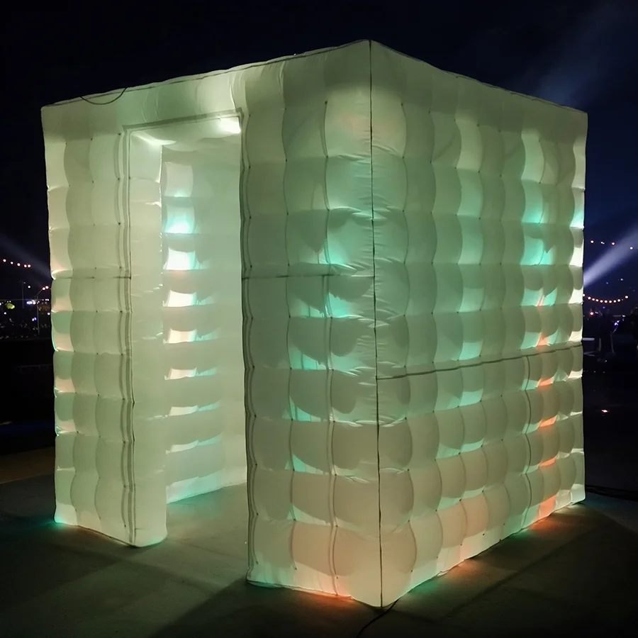 Inflatable LED Lighted Cube Photo Booth Tent Portable Blow up Party Enclosure Marquee Enclosed Canopy for Event Trade Show