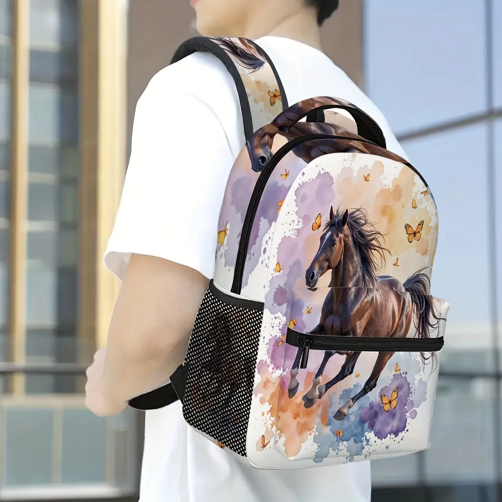 Artistic Horse Design Backpack with Adjustable Shoulder Straps Lightweight Zipper Closure Ideal for Teens and Adults